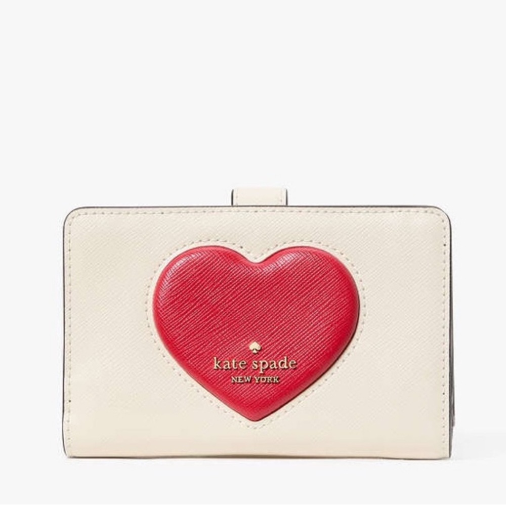 NWT Kate Spade NY Madison Puffy Heart Medium Bifold Wallet Meringue Multi ♠️ NEW - Picture 3 of 16